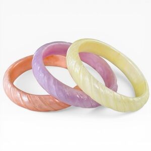 3 Vintage Carved Lucite Pearlescent Pastel Bangles Bracelets Pink Purple Lot